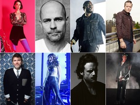 Clockwise from top left: St. Vincent, Gord Downie, Kendrick Lamar, Jason Isbell, Jay-Z, Father John Misty, Lorde and LCD Soundsystem's James Mercer.