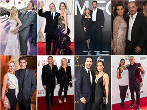 Clockwise from top left: Anna Faris and Chris Pratt; Harvey Weinstein and Georgina Chapman; Fergie and Josh Duhamel; Nelly Furtado and Demacio Castellon; Mel B and Stephen Belafonte; David Schwimmer and Zoe Buckman; Cuba Gooding Jr. and Sara Kapfer and Scarlett Johansson and Romain Dauriac. (Getty Images)