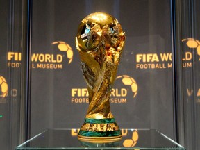 The World Cup trophy at the FIFA World Football Museum during its inauguration on February 28, 2016 (FABRICE COFFRINI/AFP/Getty Images)