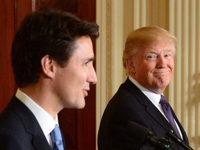 Prime Minister Justin Trudeau and U.S. President Donald Trump take part in a joint press conference at the White House in Washington, D.C. on Feb. 13, 2017. Growing uncertainty over the future of the North American Free Trade Agreement means companies need to brace themselves, including for the possibility that U.S. President Donald Trump walks away from a deal, a trade lawyer is warning the business community.