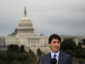 Canadian Prime Minister Justin Trudeau speaks during a press availability at the Canadian Embassy, October 11, 2017 in Washington, DC. Earlier in the day, Prime Minister Trudeau met with U.S. President Donald Trump, where their talks were expected to focus on the North American Free Trade Agreement (NAFTA).