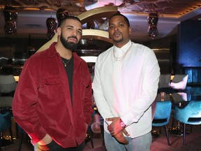 Drake (L) and Chubbs attend as Lebron James hosts Dwyane Wade's Birthday with The House Of Remy Martin at Drake's New Pick 6ix Restaurant on January 9, 2018 in Toronto, Canada.  (Photo by Johnny Nunez/Getty Images for Remy Martin)
