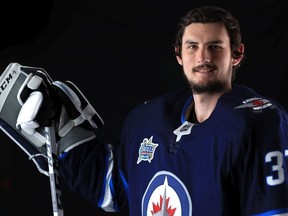 Connor Hellebuyck #37 of the Winnipeg Jets poses for a portrait during the 2018 NHL All-Star at Amalie Arena on January 27, 2018 in Tampa, Florida.