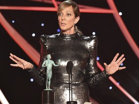 Allison Janney accepts the award for outstanding performance by a female actor in a supporting role for "I, Tonya" at the 24th annual Screen Actors Guild Awards at the Shrine Auditorium & Expo Hall in Los Angeles on Sunday, Jan. 21, 2018.