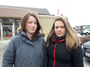 April(L)and Chantel, sisters of drunk driving crash victim Ellen Silk, leave the Bradford Courthouse on Friday, Jan. 12, 2018.
