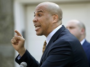 In this Nov. 3, 2017, file photo Sen. Cory Booker, D-N.J., speaks during a news conference in Bloomfield, N.J.