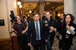 Former Ontario Progressive Conservative leader Patrick Brown leaves Queen’s Park after a press conference in Toronto on Wednesday, January 24, 2018. THE CANADIAN PRESS/Aaron Vincent
