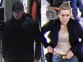 Investigators need help identifying two suspects wanted for theft over $5,000 in connection with expensive handbags and pens stolen from shops in Toronto's Financial District in November and December of 2017.