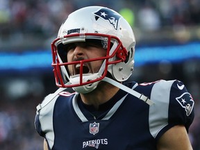 Danny Amendola of the New England Patriots reacts before the AFC Championship Game against the Jacksonville Jaguars at Gillette Stadium on Jan. 21, 2018