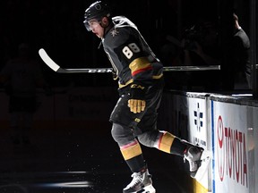 Nate Schmidt of the Vegas Golden Knights steps onto the ice for a game against the Nashville Predators on Jan. 2, 2018
