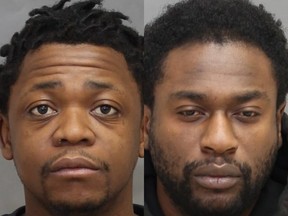 Tshibangu Kazadi, also known as Yannick Kazadi, 26, left, and Marc-Etienne Fortin, 25, are charged with human trafficking.