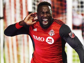 Toronto FC forward Jozy Altidore (17) celebrates after scoring against the Philadelphia Union during second half MLS soccer action in Toronto on August 23, 2017. (CP)