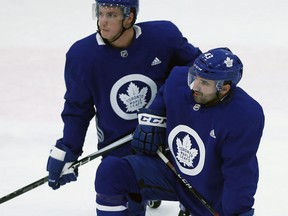 Tyler Bozak and Nazem Kadri during Toronto Maple Leafs practice at the MasterCard Centre on Jan. 9, 2018