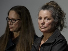 Patricia Kinsman(R) and Karen Coles sisters of victim Andrew Kinsman hold press conference to talk about their slain brother on Friday, Jan. 19, 2018.