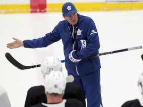 Toronto Maple Leafs coach Mike Babcock directs practice at the MasterCard Centre on Jan. 23, 2018