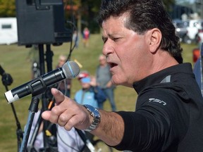 Jerry Dias, national president of UNIFOR, speaks to over 2000 members on strike at the Cami Automotive Assembly Plant in Ingersoll, Ontario on Sunday October 1, 2017.