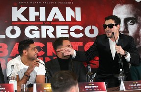 Boxers Phil Lo Greco and Amir Khan exchanged some heated words at a press conference in Liverpool on Tuesday. (Getty images)