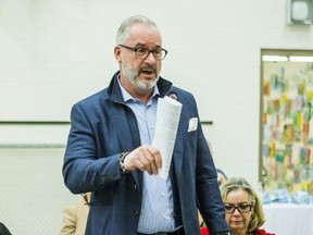 Toronto Police Association president Mike McCormack shares his opinions during a Ward 33 town hall meeting on Thursday, Jan. 26. (ERNEST DOROSZUK/TORONTO SUN)