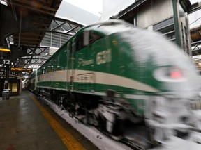 A GO Transit train exits the station. (JACK BOLAND/TORONTO SUN FILES)