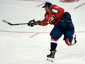 Washington Capitals forward Alexander Ovechkin shoots during the hardest-shot drill during the Skills Competition, part of the NHL All-Star Game weekend, Saturday, Jan. 27, 2018, in Tampa, Fla. Ovechkin won the contest. The game takes place Sunday afternoon. (AP Photo/Jason Behnken)