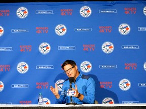 Toronto Blue Jays GM Ross Atkins during his season-ending press conference at Rogers Centre on Oct. 3, 2017