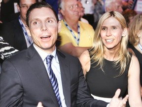 Patrick Brown sits next to sister Stephanie after being named the new leader of Ontario's Progressive Conservative Party on May 9, 2015 in Toronto. (Veronica Henri/Toronto Sun)