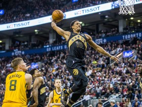 Toronto Raptors DeMar DeRozan during 2nd half action against the Utah Jazz at the Air Canada Centre in Toronto, Ont. on Friday January 26, 2018. Ernest Doroszuk/Toronto Sun/Postmedia Network