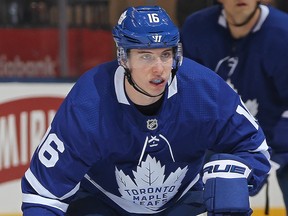 Maple Leafs forward Mitch Marner repeated Saturday that he enjoys being on the same line as his physical teammate Matt Martin. “He opens up a lot of ice and space for me,” Marner said. (CLAUS ANDERSEN/Getty Images files)