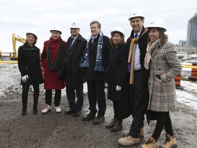 Toronto Mayor John Tory speaks to the media about groundbreaking on Cherry St. to mark the construction on the Cherry Street stormwater and lake-filling project, a component of the larger Port Lands Flood Protection project, on Thursday, Jan. 11, 2018. (Jack Boland/Toronto Sun)