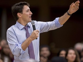 Prime Minister Justin Trudeau speaks at a town hall event at Western University in London, Ont., on Thursday, January 11, 2018. Trudeau launched a revamped youth service program this morning pledging $105 million over the next three years to help Canadian youth volunteer in their communities.