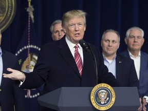 U.S. President Donald Trump speaks to the press after holding meetings at Camp David on January 6, 2018 in Thurmont, Maryland.
