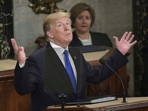 U.S. President Donald Trump delivers the State of the Union address at the US Capitol in Washington, D.C., on Jan. 30, 2018.