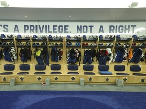 Johnny Bower’s motto inside the the Leafs dressing room.  (Jack Boland/Toronto Sun)