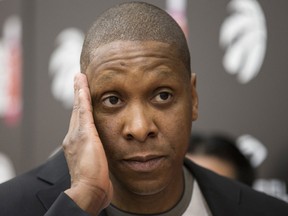 Toronto Raptors president Masai Ujiri talks to the media on June 20, 2017