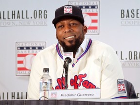 Baseball Hall of Fame inductee Vladimir Guerrero speaks during news conference on Jan. 25, 2018