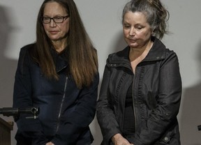 Karen Coles (L) and Patricia Kinsman, sisters of victim Andrew Kinsman, recently held a press conference to talk about their slain brother. (CRAIG ROBERTSON, Toronto Sun)