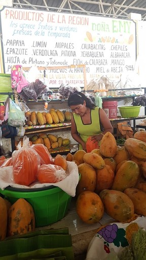 A woman slices fruit in the Puerto Escondido Mercado (market). SARAH DOKTOR/POSTMEDIA NETWORK