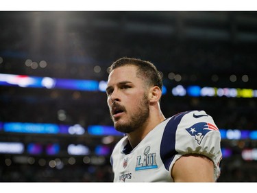 Danny Amendola #80 of the New England Patriots reacts at the end of the second quarter against the Philadelphia Eagles in Super Bowl LII at U.S. Bank Stadium on February 4, 2018 in Minneapolis, Minnesota.