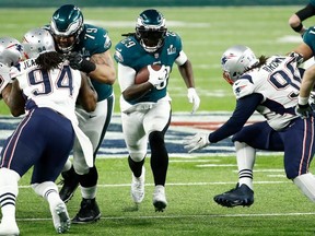 LeGarrette Blount #29 of the Philadelphia Eagles runs with the ball against the New England Patriots during the third quarter in Super Bowl LII at U.S. Bank Stadium on February 4, 2018 in Minneapolis, Minnesota.