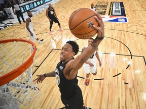 DeMar Derozan #10 of Team Stephen dunks during the NBA All-Star Game 2018 at Staples Center on February 18, 2018 in Los Angeles, California.  (Photo by Pool/Getty Images)