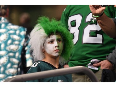 Philadelphia Eagles fans await the start of Super Bowl LII against the New England Patriots at US Bank Stadium in Minneapolis, Minnesota, on February 4, 2018.
