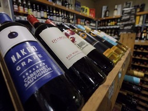 Bottles of British Columbia wine on display at a liquor store in Cremona, Alta., Wednesday, Feb. 7, 2018.  THE CANADIAN PRESS/Jeff McIntosh