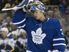 Toronto Maple Leafs goaltender Frederik Andersen during a game against the St. Louis Blues at the Air Canada Centre on Jan. 16, 2018