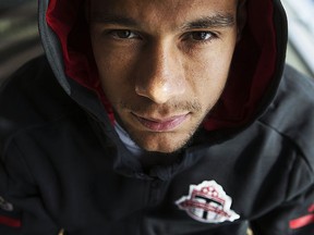 Toronto FC's new signing Gregory van der Wiel poses for a photo following a news conference in Toronto on Monday February 5, 2018. THE CANADIAN PRESS/Chris Young