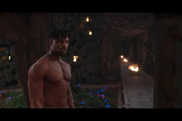 This image released by Disney shows Michael B. Jordan in a scene from Marvel Studios' "Black Panther." (Marvel Studios-Disney)