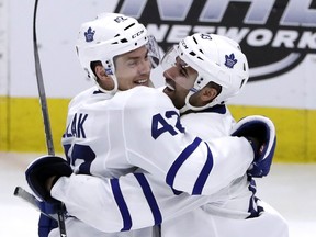 Tyler Bozak (left) and Nazem Kadri will be decked out in all white along with the rest of the Maple Leafs when they face the Washington Capitals in an outdoor game on March 3. (The Associated Press)