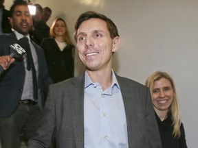 Patrick Brown leaves the PC Party Headquarters on Adelaide St E. after he registers to run for the PC Party leadership race on Friday, February 16, 2018 in Toronto.