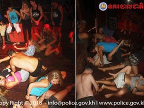 This photo, issued by Cambodian National Police on Jan. 27 shows a group of unidentified foreigners accused of 'dancing pornographically' at a party in Siem Reap town. (Cambodian National Police)