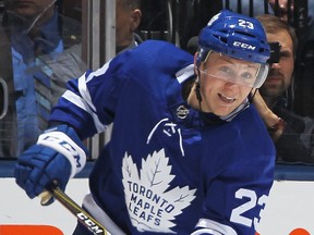 Travis Dermott of the Toronto Maple Leafs. (CLAUS ANDERSEN/Getty Images)