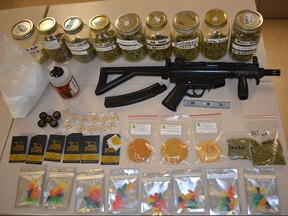 An assortment of marijuana products and an imitation firearm were seized in a raid at Starbuds Dispensary in Rexdale on Jan. 29, 2018.